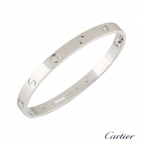 Cartier White Gold Half Diamond Love Bracelet Size 19 B6035819
